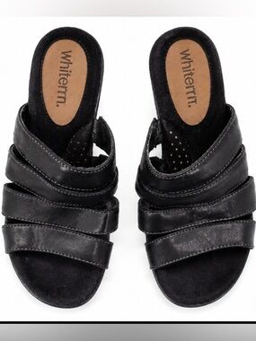 White Mountain Black Multi-Strap Slide Sandals Casual Comfort Shoes Size 7